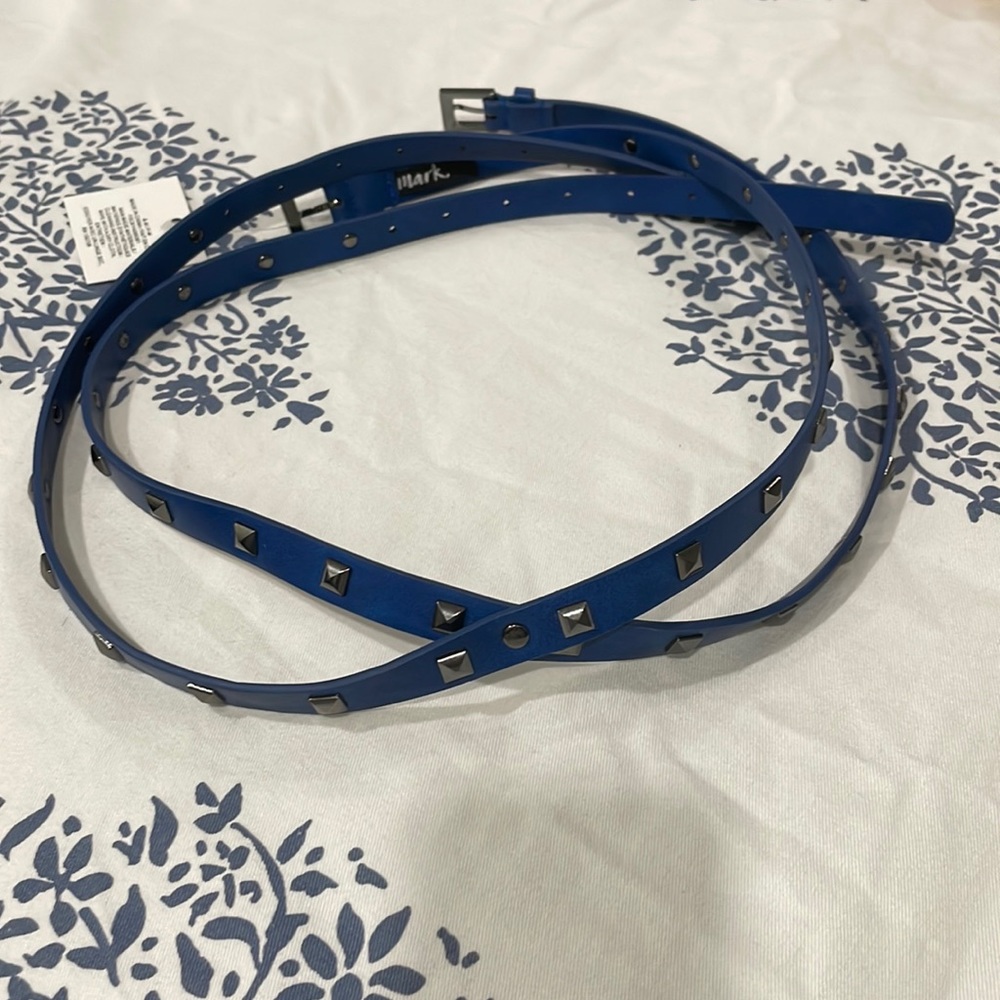 Vintage blue bejeweled double strap belt